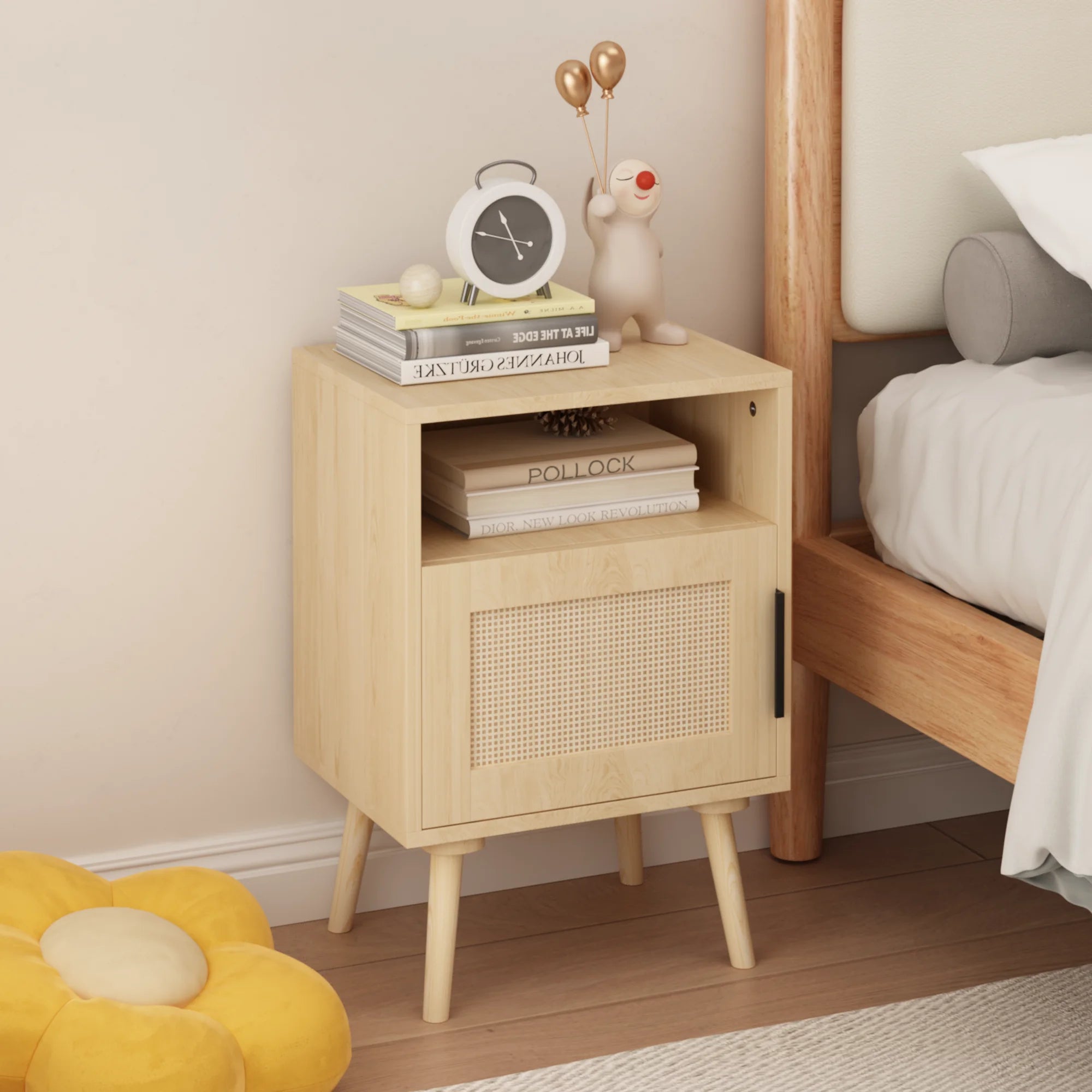 22.83'' H MDF Bedside Nightstand with Door-Shelf and Oak Finish for Small Spaces
