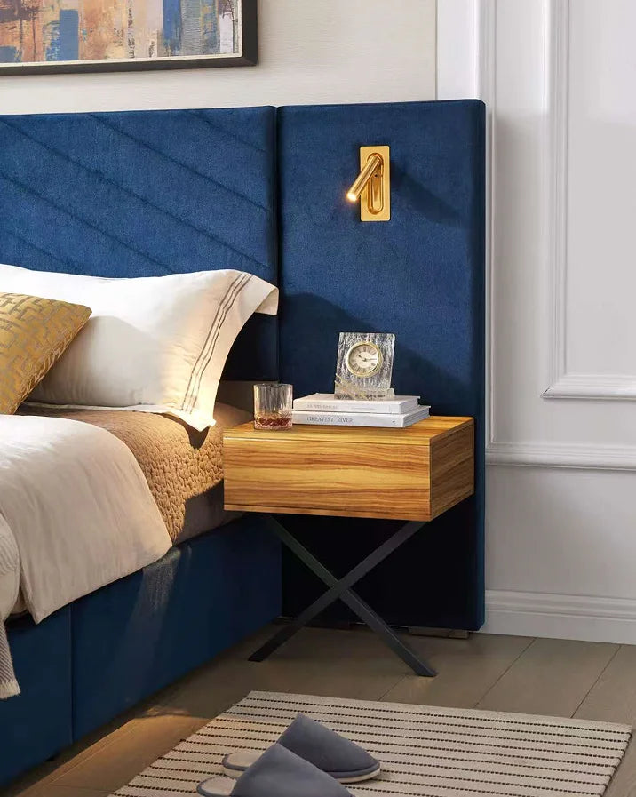 Queen Size Modern Adjustable Velvet Bed Frame with Vertical Channel Tufted Wingback Headboard and Upholstered Platform Bed