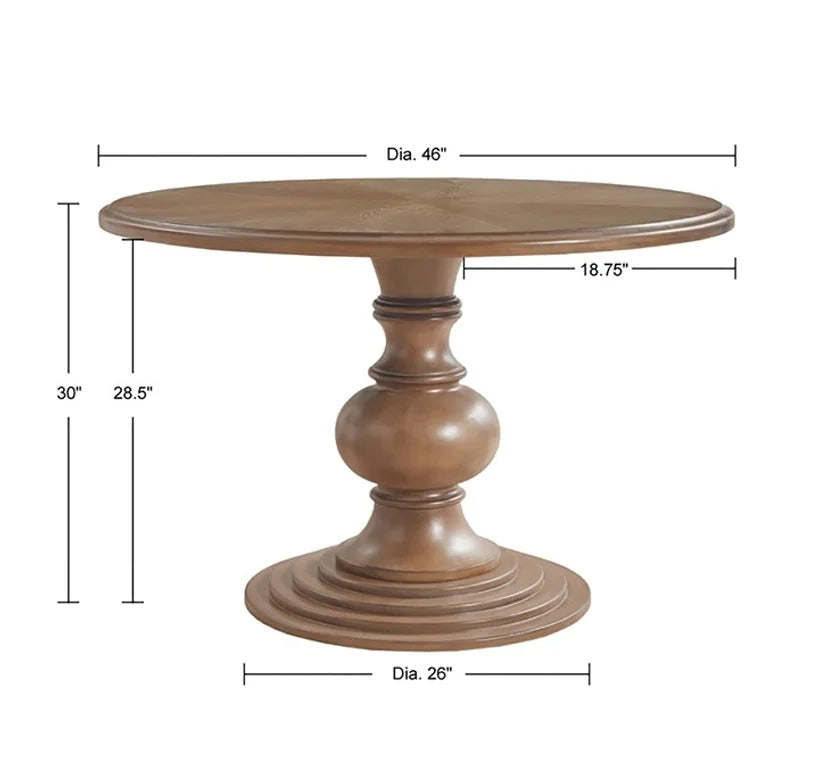 46" Round Pedestal Dining Table Walnut Modern Solid Wood Assembled