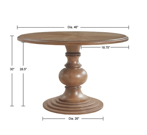 46" Round Pedestal Dining Table Walnut Modern Solid Wood Assembled