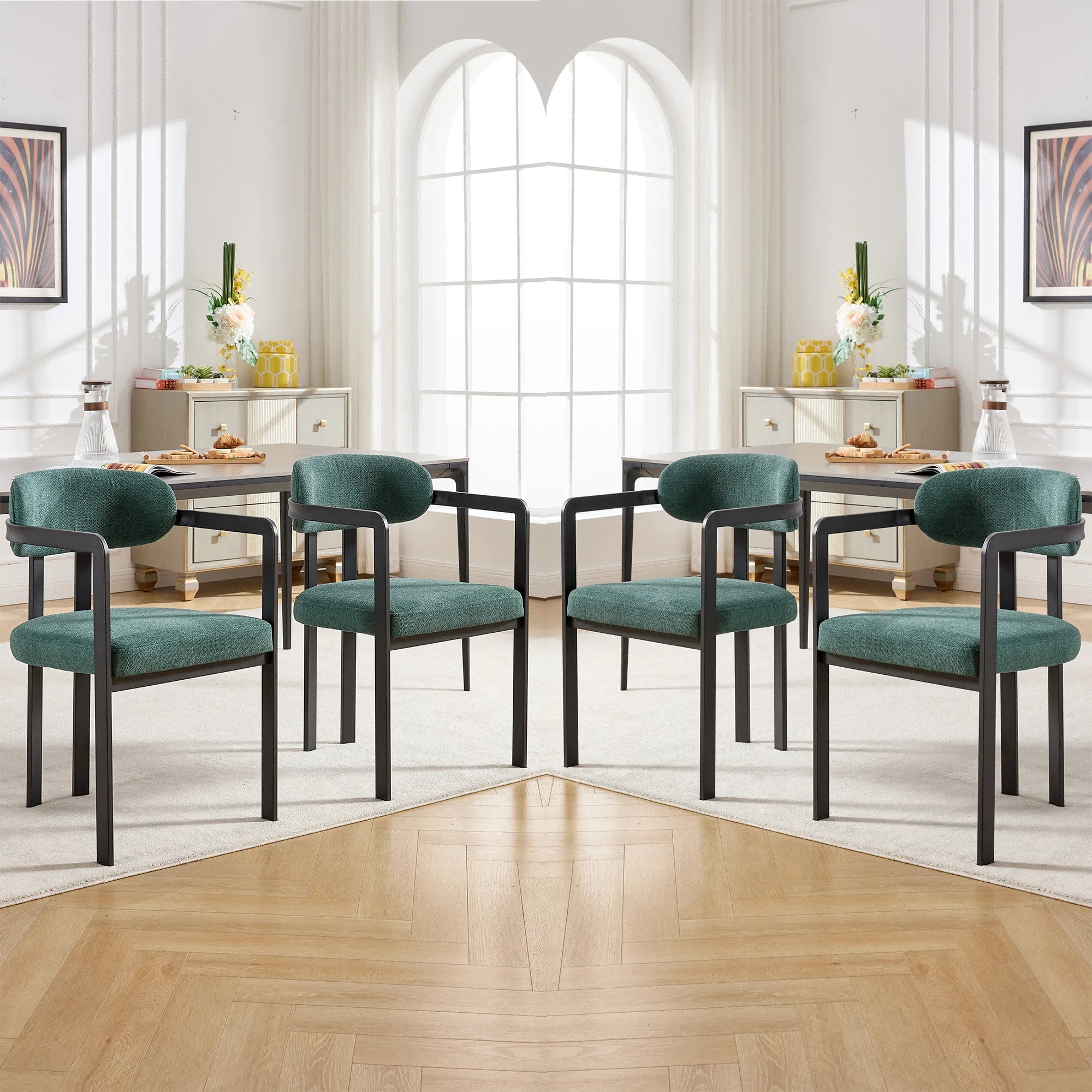 Victorian European Style Metal Frame Modern Luxury Nordic Fine Fabric Beauty Dining Table And Chair