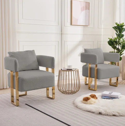 Modern Tufted Living Room Side Chair with Gold Metal Legs No Wheels for Home Office & Bedroom Dressing Area