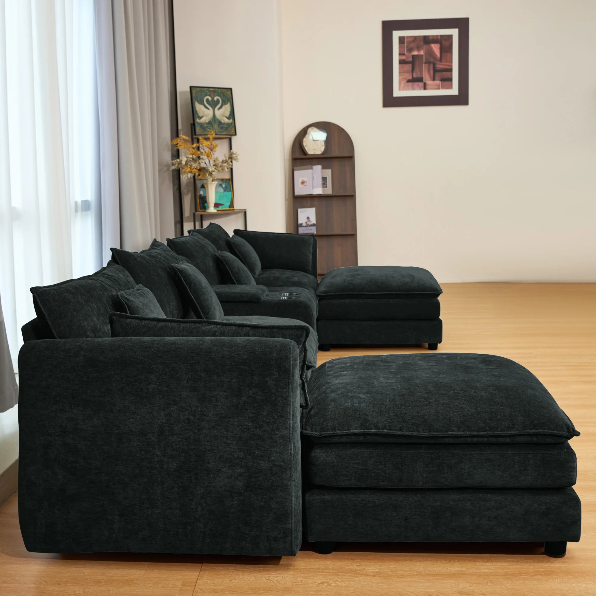 U Shaped Convertible Modular Sectional Sofa Set 144" Comfy Fluffy Chenille 6 Seat Living Room Ottoman