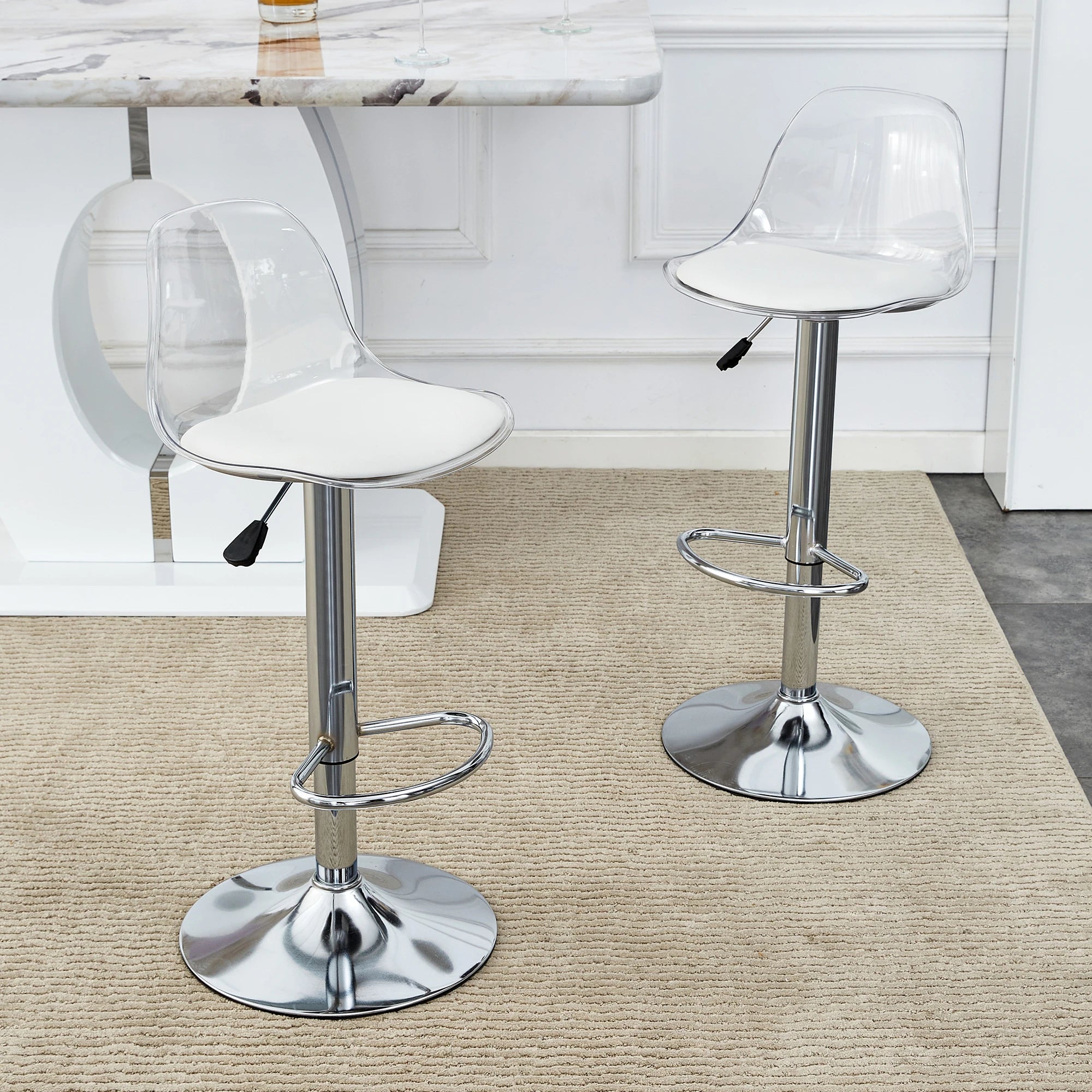 Modern Metal Base Bar Chairs & Stools 360 Rotatable Adjustable Height Lightweight Fabric Seats Set of 2