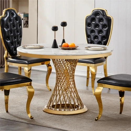 47" Round Marble Top Dining Table Luxury Modern Design Durable Eco-Friendly Dining Room Furniture for Home Hotel Restaurant Use