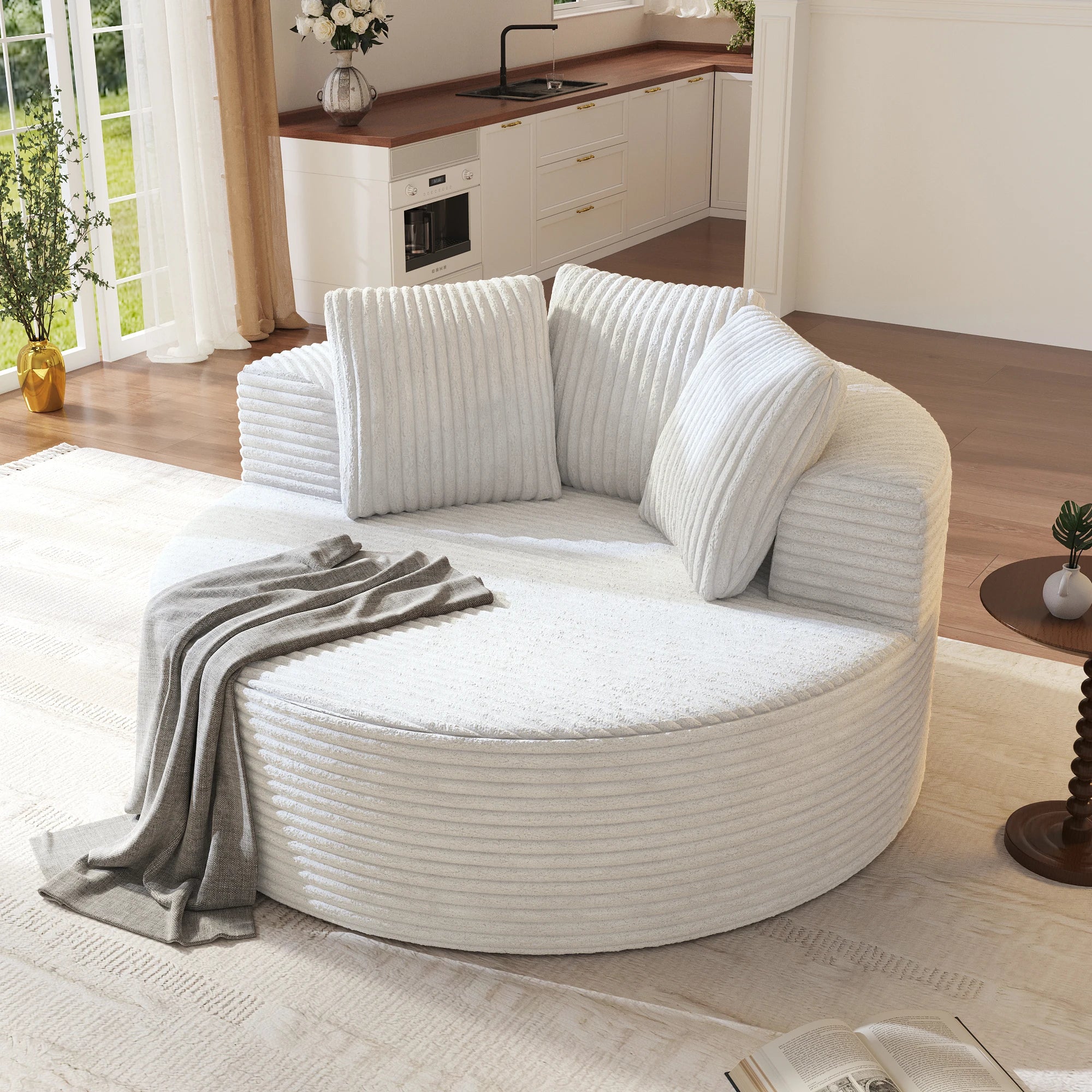 ATUNUS US in Stock Drop Shipping Modern Apartment Brown Lounge Sofa Vacuum Compressed Foam Round Accent Single Seat Chair Sofa