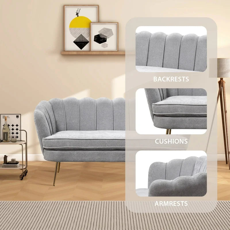 SZ Modern Chenille Loveseat Small Sofa Mini Room Couch Two-Seater Sofa with Gold Metal Legs Small Space Office Studio Apartment