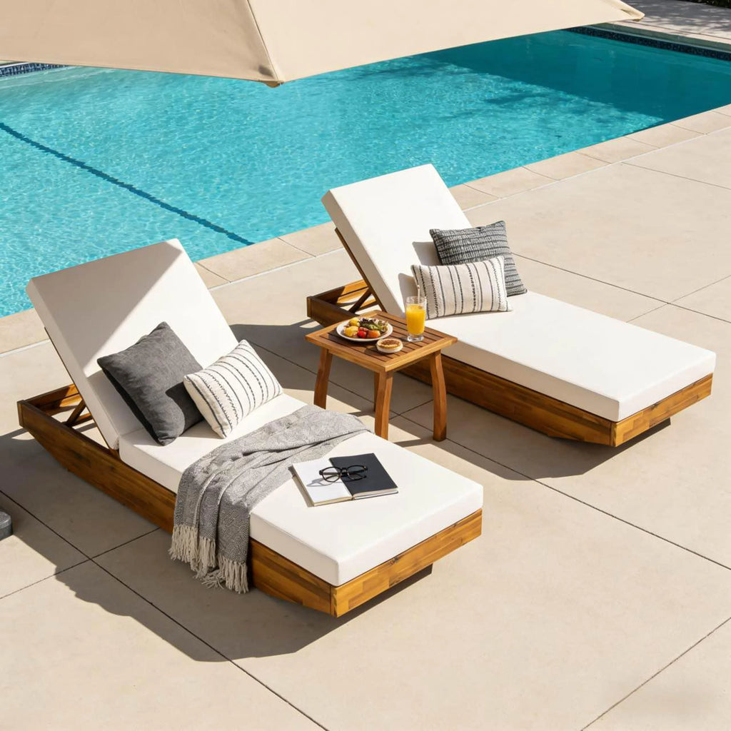 Modern Acacia Wood Chaise Lounge