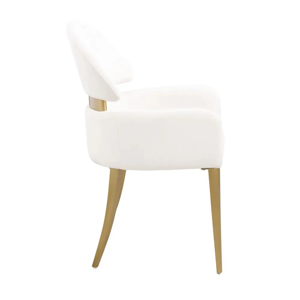 2pc Modern Convertible Arms Chairs Stainless Steel Gold Matte Finish Fabric Dining Room Furniture White Home Office & Hotel Use