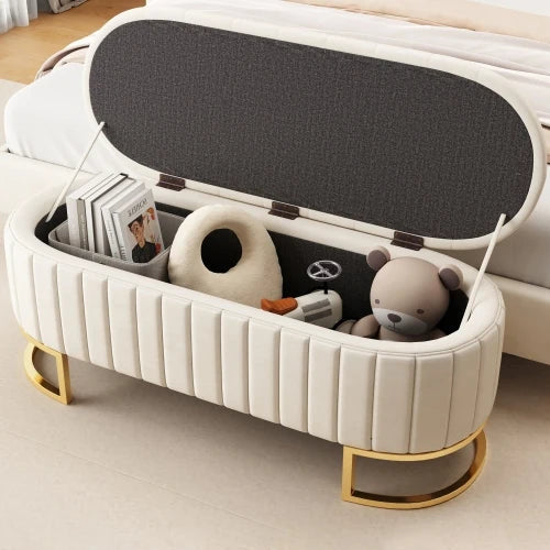 Elegant Upholstered Velvet Storage Ottoman with Button-Tufted,Storage Bench with Metal Legs for Bedroom Living Room