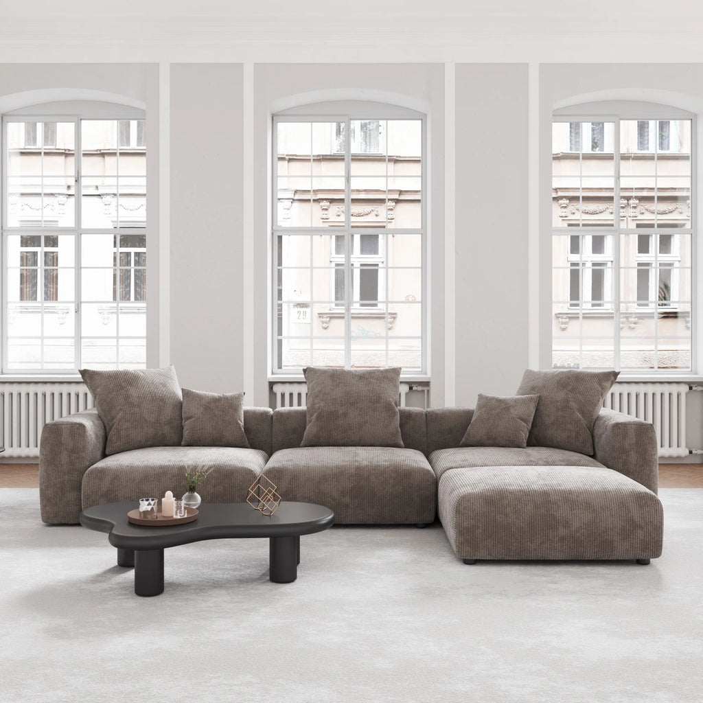 VOXHOME US Drop Shipping Living Room Furniture Nordic Vacuum Compress Brown 3 Seater Corduroy  Modular Sectional Sofa Couch Set