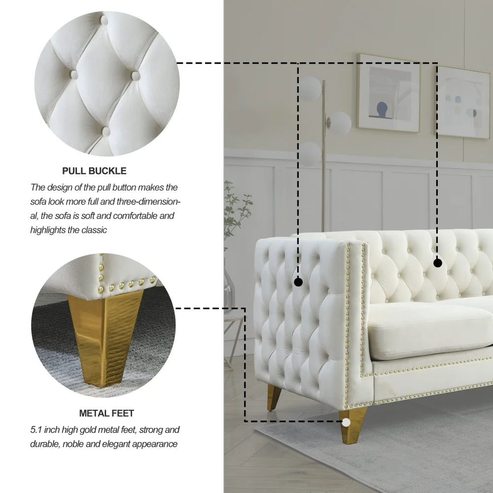 M 3 Seater Sofa Modern Couch Upholstered Button and Metal Legs for Living Room Furniture Lazy Recliner Sofa Set