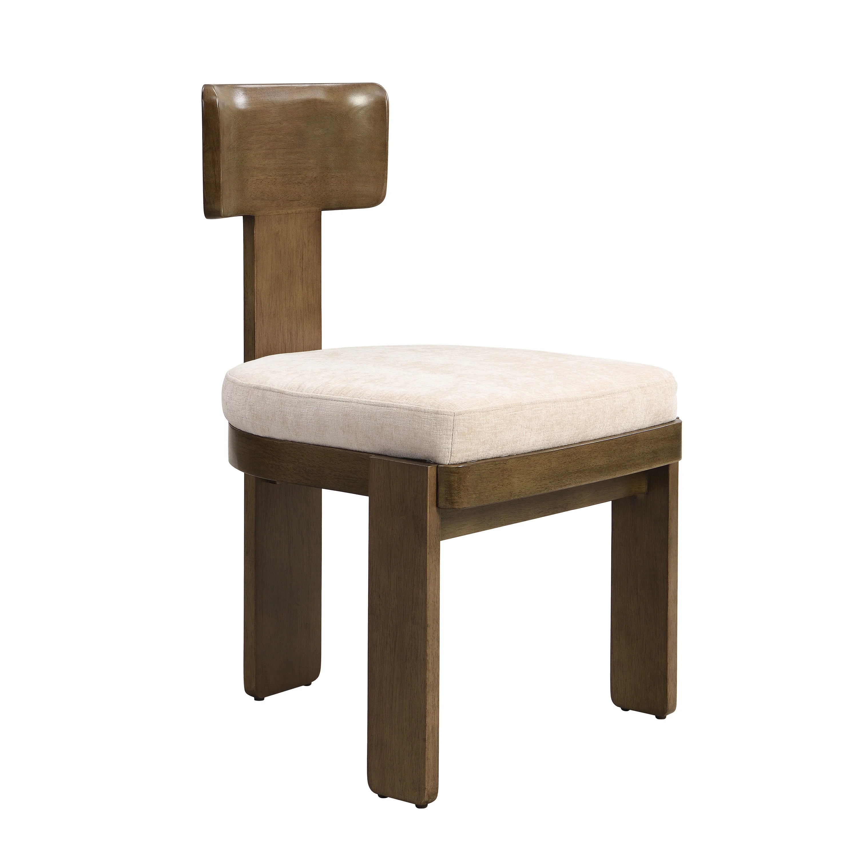 Modern Apartment Upholstered Dining Chairs Set of 2 Fabric Side Chairs with Beige Seating Light Brown Solid Rubber Wood Legs