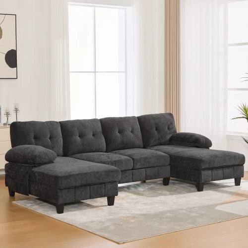 Square Convertible Sectional Sofa Set 103.5" Chenille Fabric with Dual Chaise Lounges Storage Pockets for Living Room