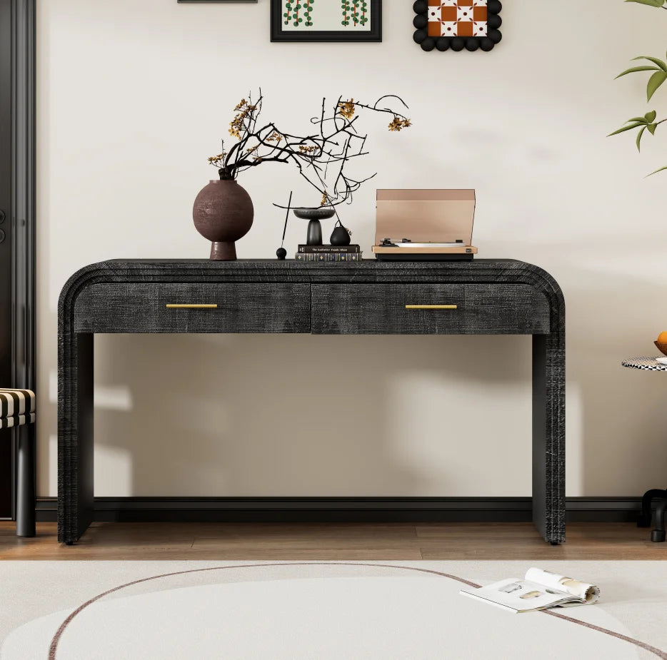 Unique Modern Silhouette Solid Wood Console Table with Open Style Two Top Drawers for Living Room Furniture