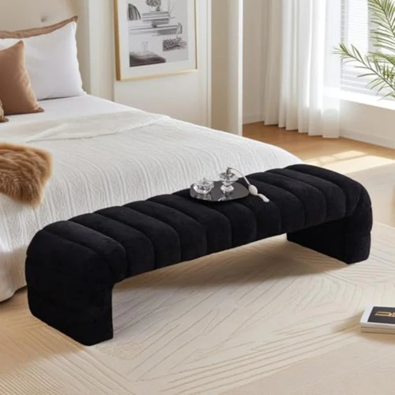SZ Modern Upholstered Armless Bed Bench Channel Tufted Couch Daybed Chaise Chenille Ottoman FootStool for Living Room Bedroom