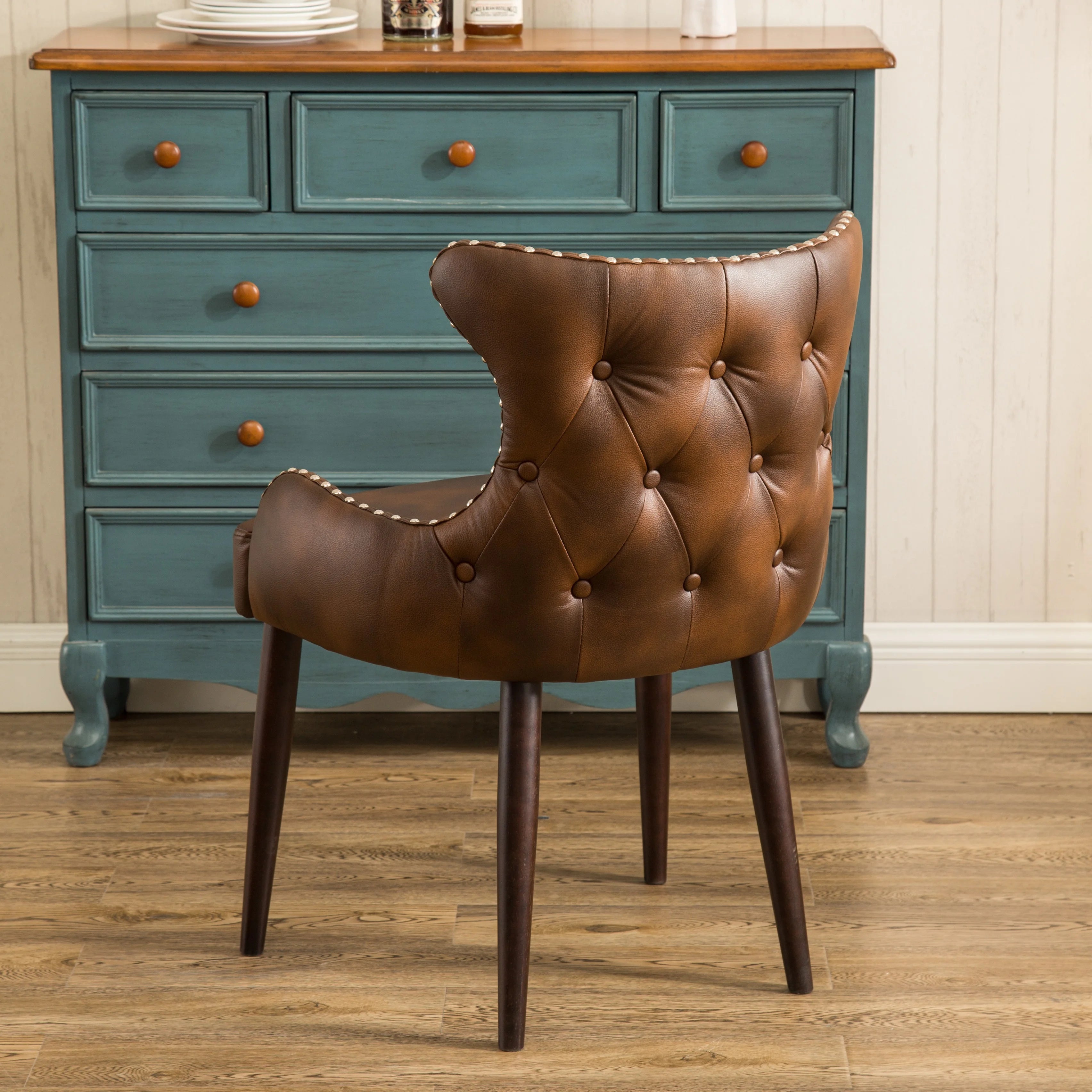 Viking Tufted Button Back Barrel Chair with Nailhead, Brown