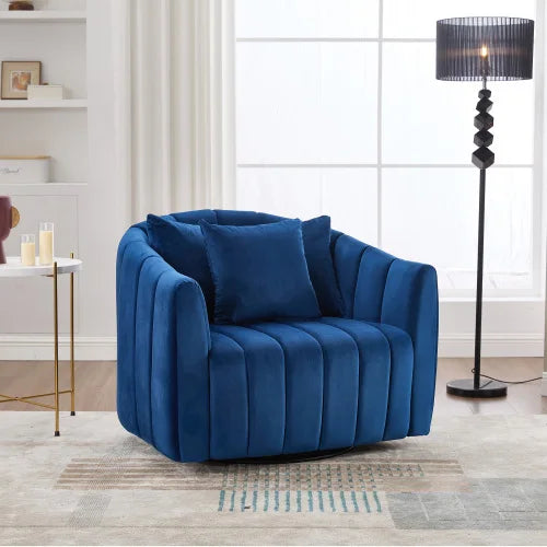 M Upholstered Oversized 360° Swivel Accent Barrel Chair Half Cozy Sofa Set Furniture Living Room Pumpkin-Shape Club Armchair