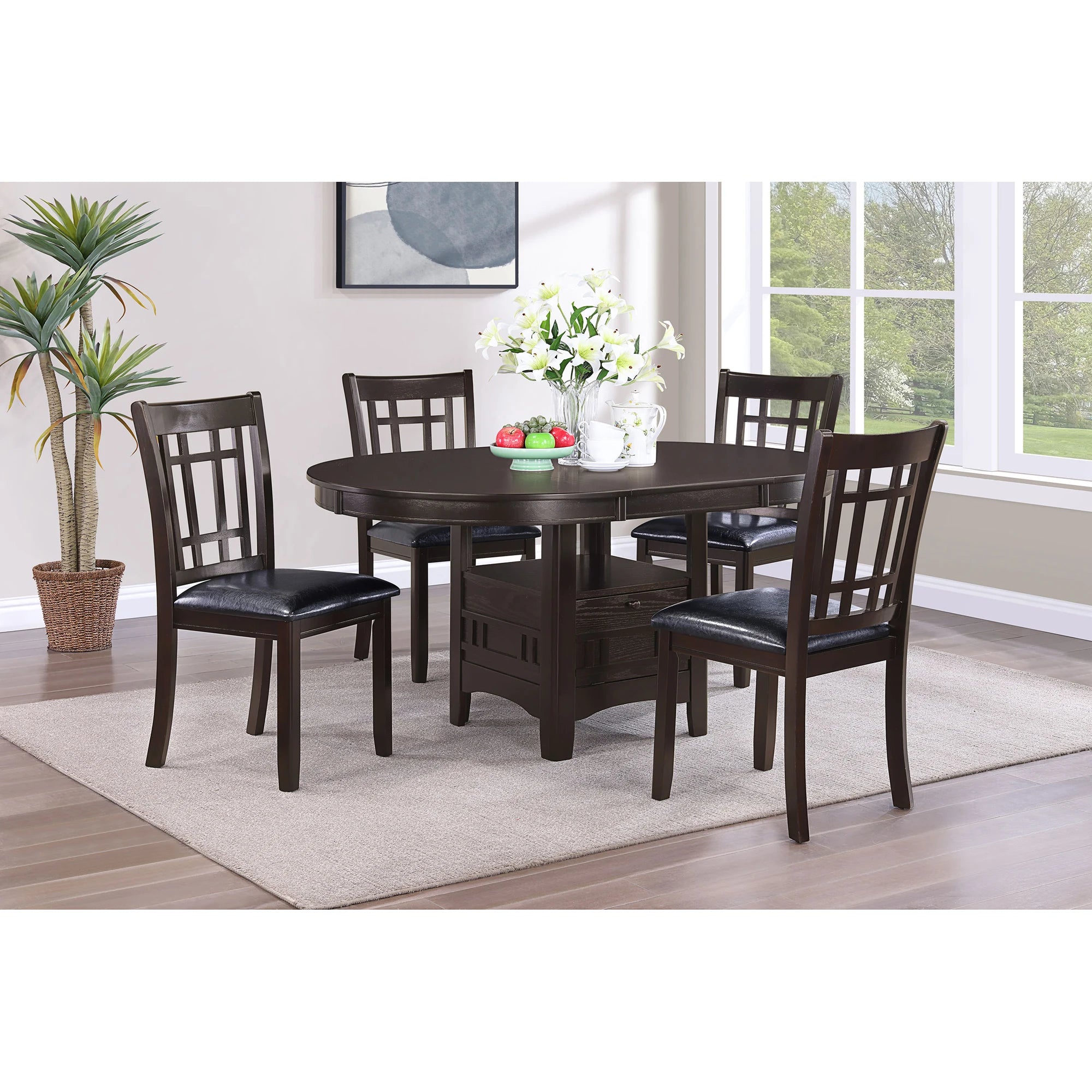 Modern Espresso Oval Adjustable Extension Leaf Dining Table