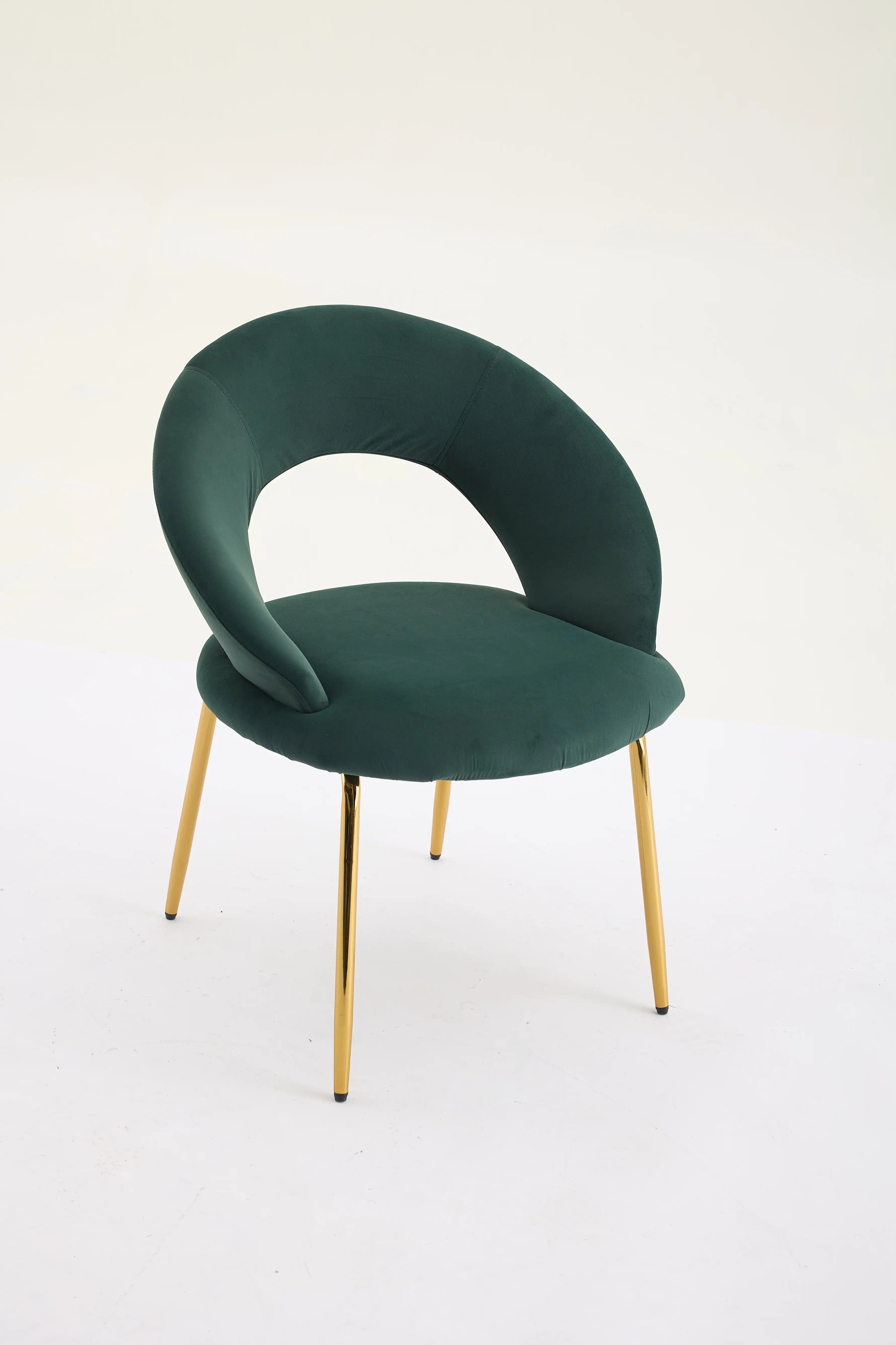 Set of 1 Modern Velvet Fabric Dining Chairs with Curved Backrest and Iron Legs for Dining Room or Living Rooms Green