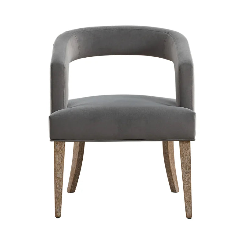 M Modern PU Leather Dinning Chair Barrel Open Back Upholstered Solid Wood Legs Salon Accent Chair