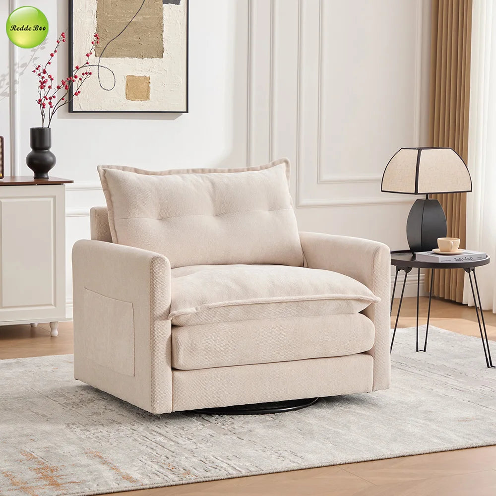 Fast Delivery USA Stock 360°Swivel Upholstered Armchair For Living Room Accent Chair With Storage Pocket Single Sofa Chair 9084