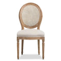 Modern Dining Room Chairs Set of 2, Beige Fabric Rattan Back Antique Wooden French Louis Chair for Hotel Wedding Event
