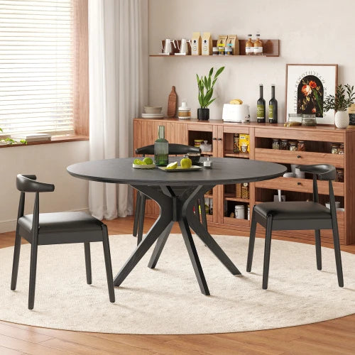 47.2" Solid Walnut Round Dining Table for 6 with Intersecting Pedestal Base Antique Design Hotel Use
