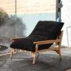Atunus Solid Wood Lazy Sofa Chair Furniture for Balcony Indoor Beige Sponge Down Filled Sofa With Double Armrests Single Couch