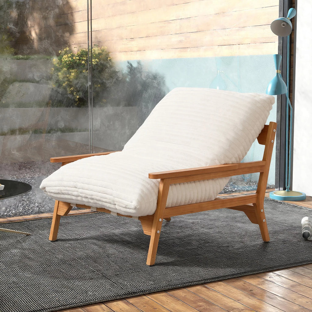 Atunus Solid Wood Lazy Sofa Chair Furniture for Balcony Indoor Beige Sponge Down Filled Sofa With Double Armrests Single Couch