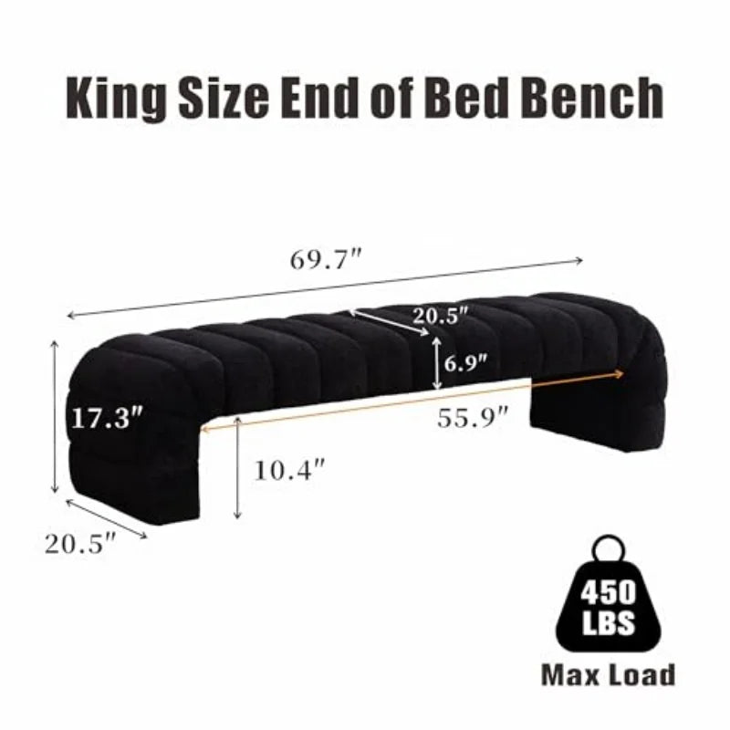 SZ Modern Upholstered Armless Bed Bench Channel Tufted Couch Daybed Chaise Chenille Ottoman FootStool for Living Room Bedroom