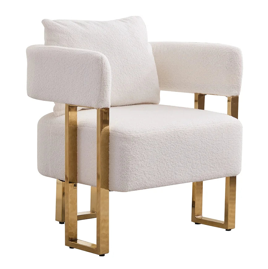 Modern Tufted Living Room Side Chair with Gold Metal Legs No Wheels for Home Office & Bedroom Dressing Area
