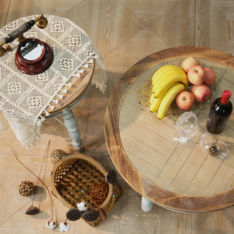 Rustic Hand-Carved Round Side Table