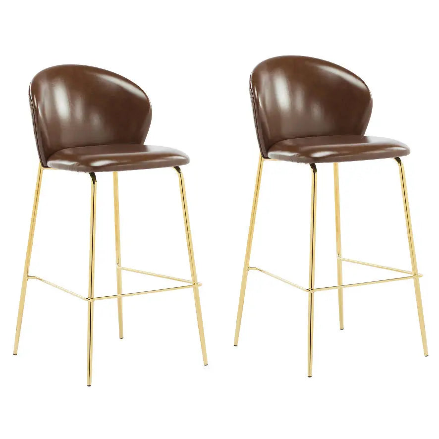 Luxury Modern Steel Bar Chair with Leather Backrest Adjustable High Foot Stool for Kitchen Counter Dining Chair Set of 2