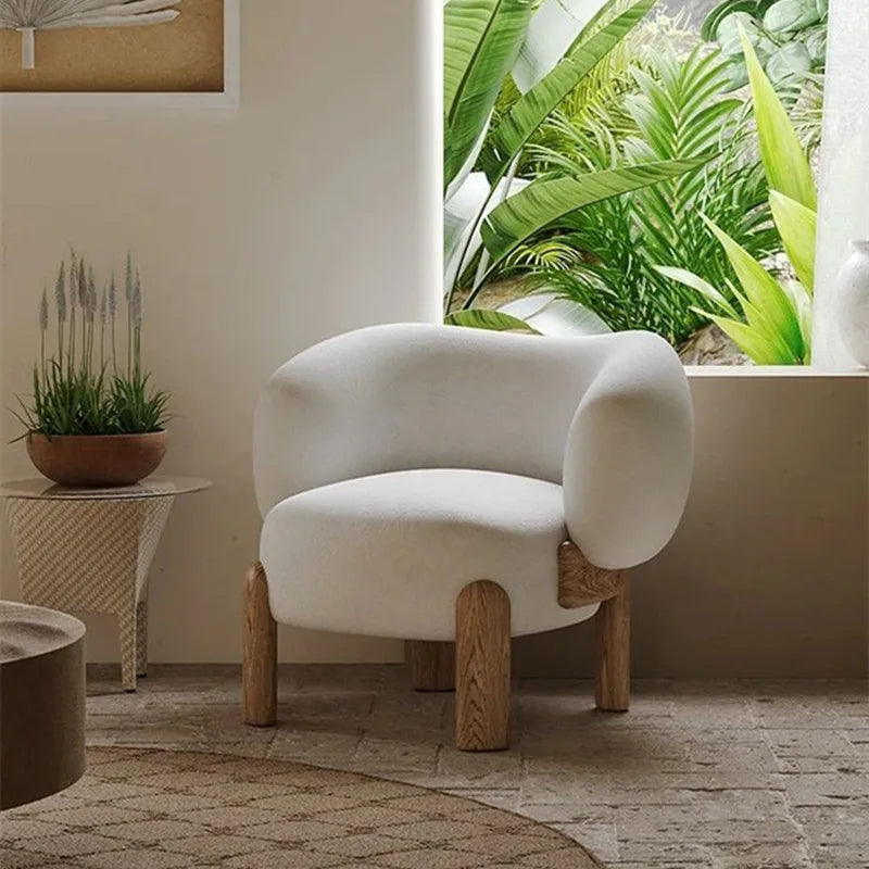 Nordic Boucle Fabric Beige Living Room Chair Accent Sofa Single Armchair Modular Chairs