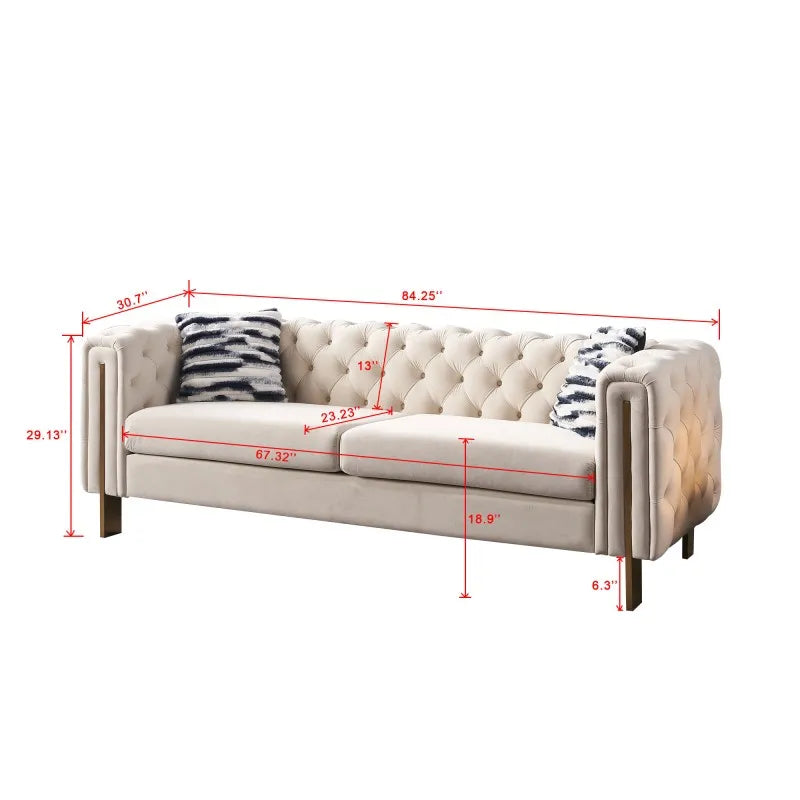 Tufted Velvet Chesterfield Style Sofa With High Resilience Sponge for Small Space Apartment Lounge Modern Home