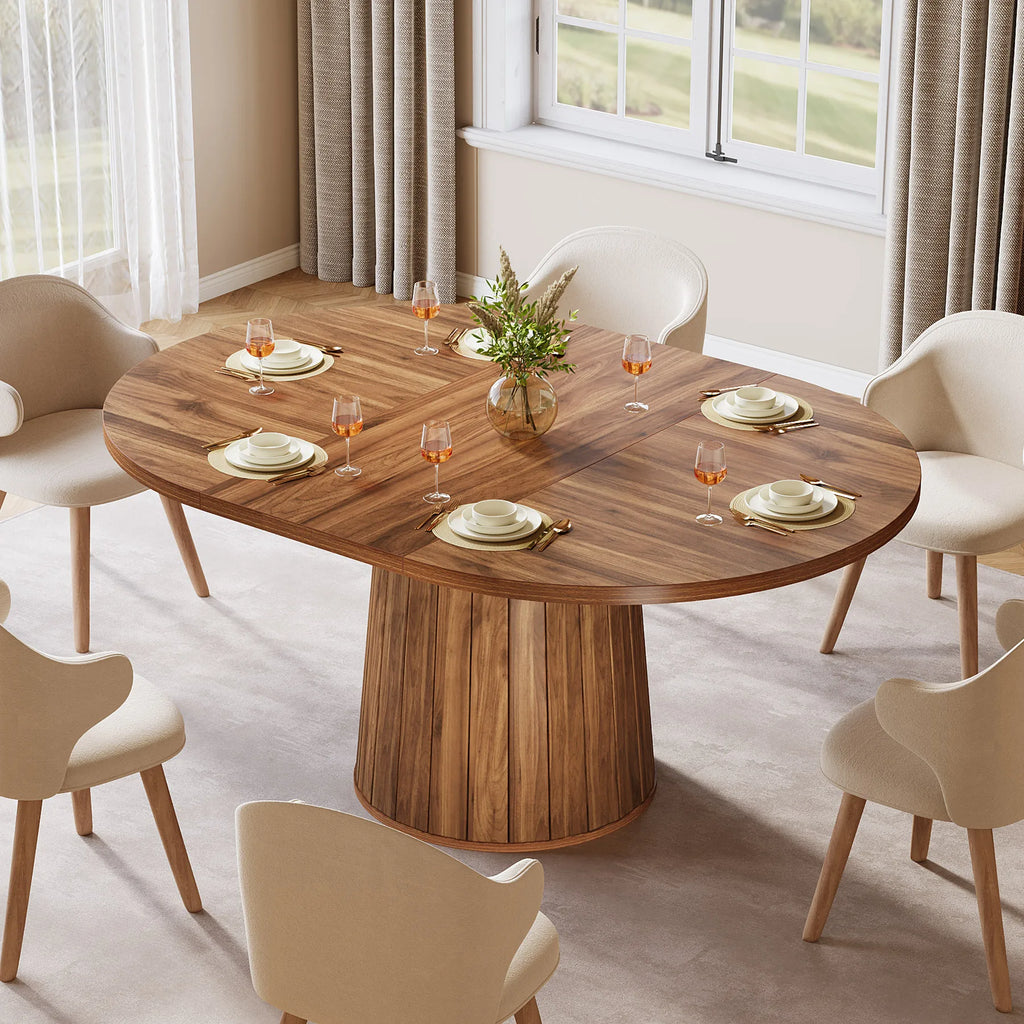 55" Oval Dining Table for 6, Farmhouse Table with Sturdy Pedestal Base for Family Gatherings in Kitchen & Dining Room