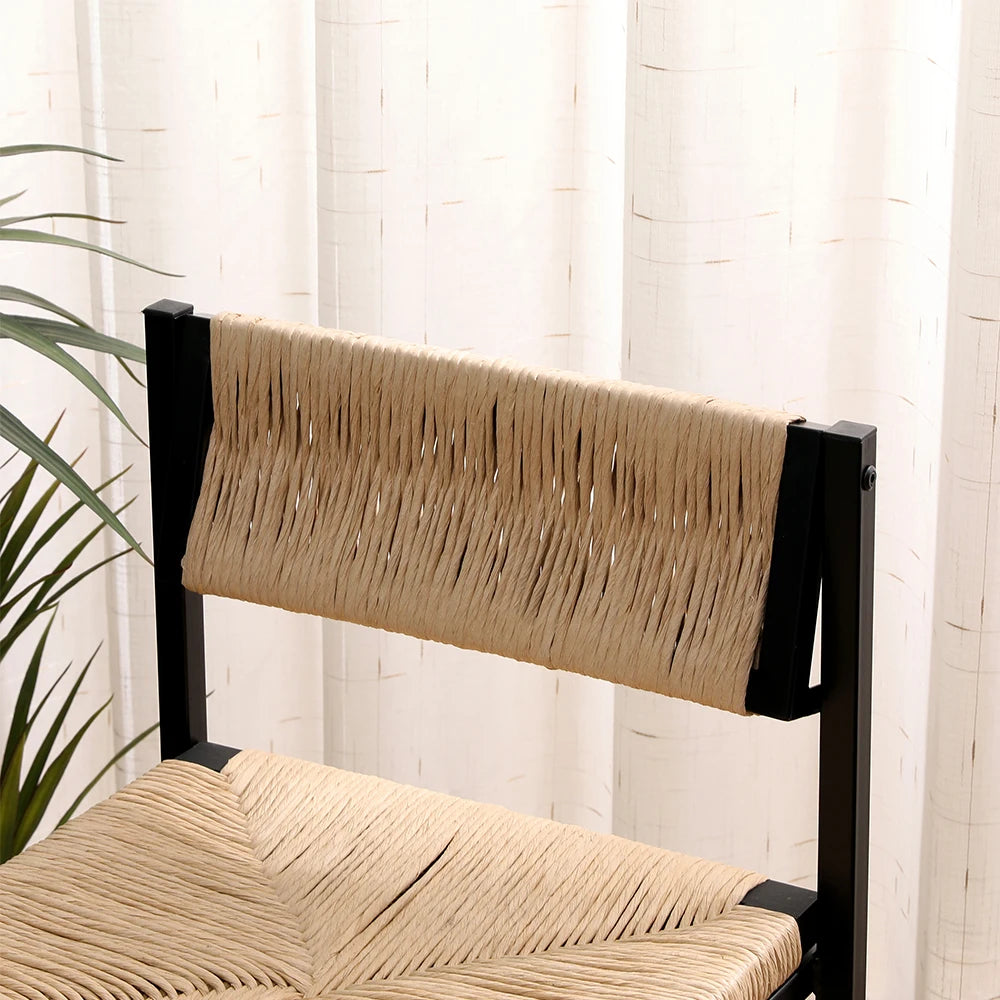 Honey Bar Stools Set of 2 Paper Rope Weave Dining Chairs with Back Hand Weave Stools for Kichen Island