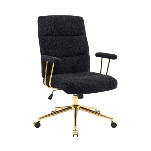 Textured Boucle Fabric Black Gold Modern Swivel Office Chair with Height Adjustable Padded Arms Eco-Friendly for Home Office