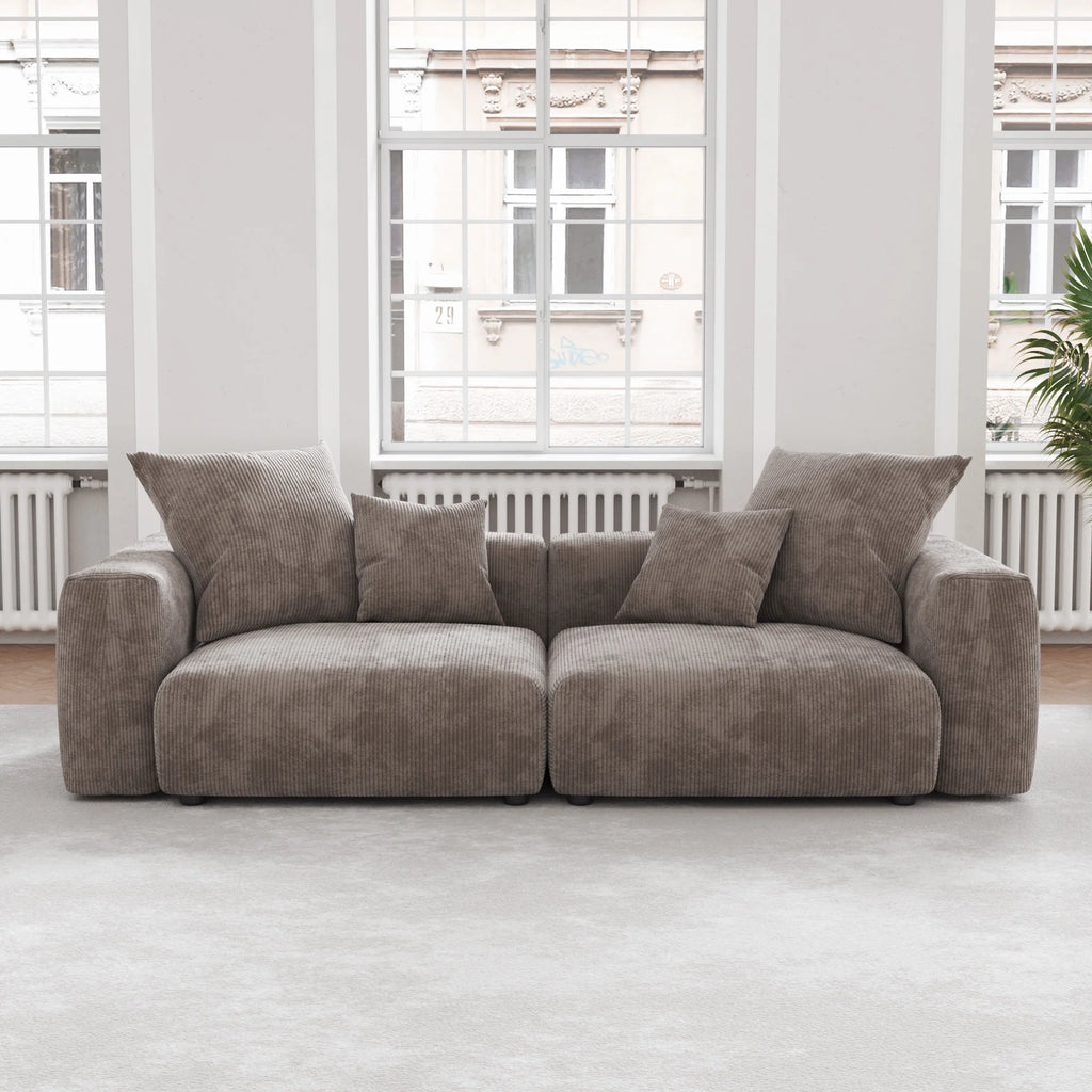 VOXHOME US Drop Shipping Living Room Furniture Nordic Vacuum Compress Brown 3 Seater Corduroy  Modular Sectional Sofa Couch Set