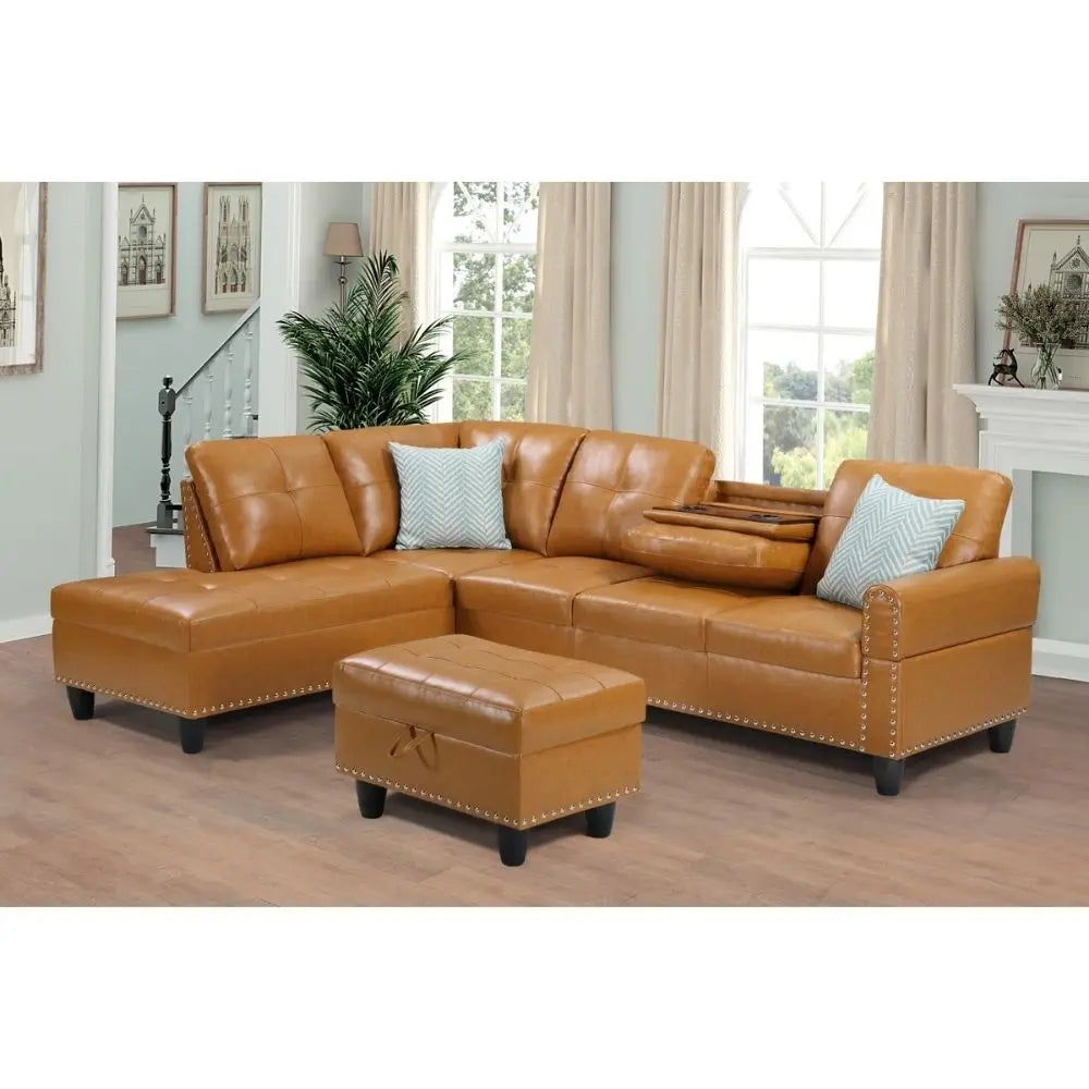 3-Piece L-Shaped Artificial Leather Corner Sofa Bed Set Storage Ottoman Modern Design Eco-Friendly Durable Modular for Hotel
