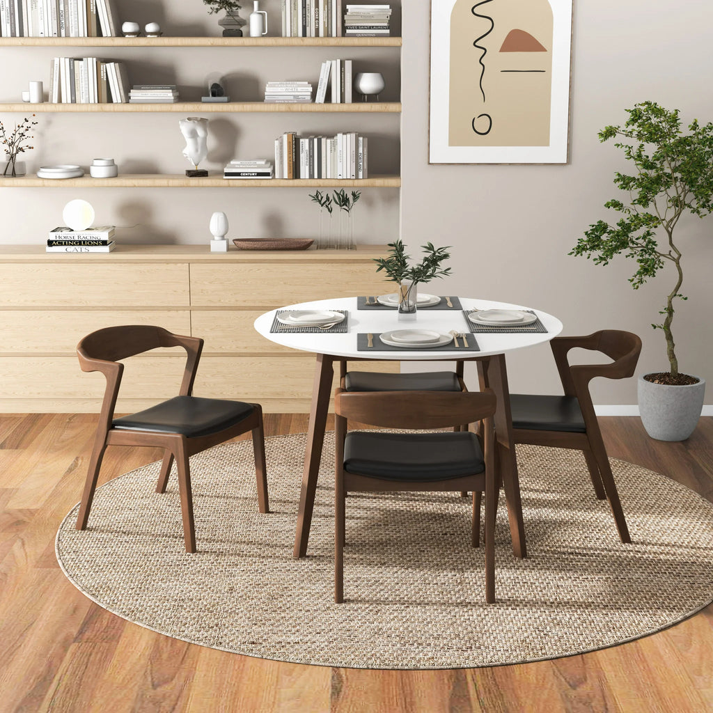 Dakota Solid Wood Black Leather Dining Chair Sets for Restaurant Dining Room Coffee Shop