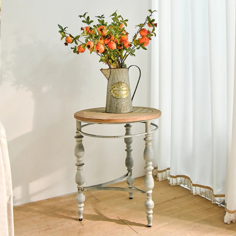 Rustic Hand-Carved Round Side Table