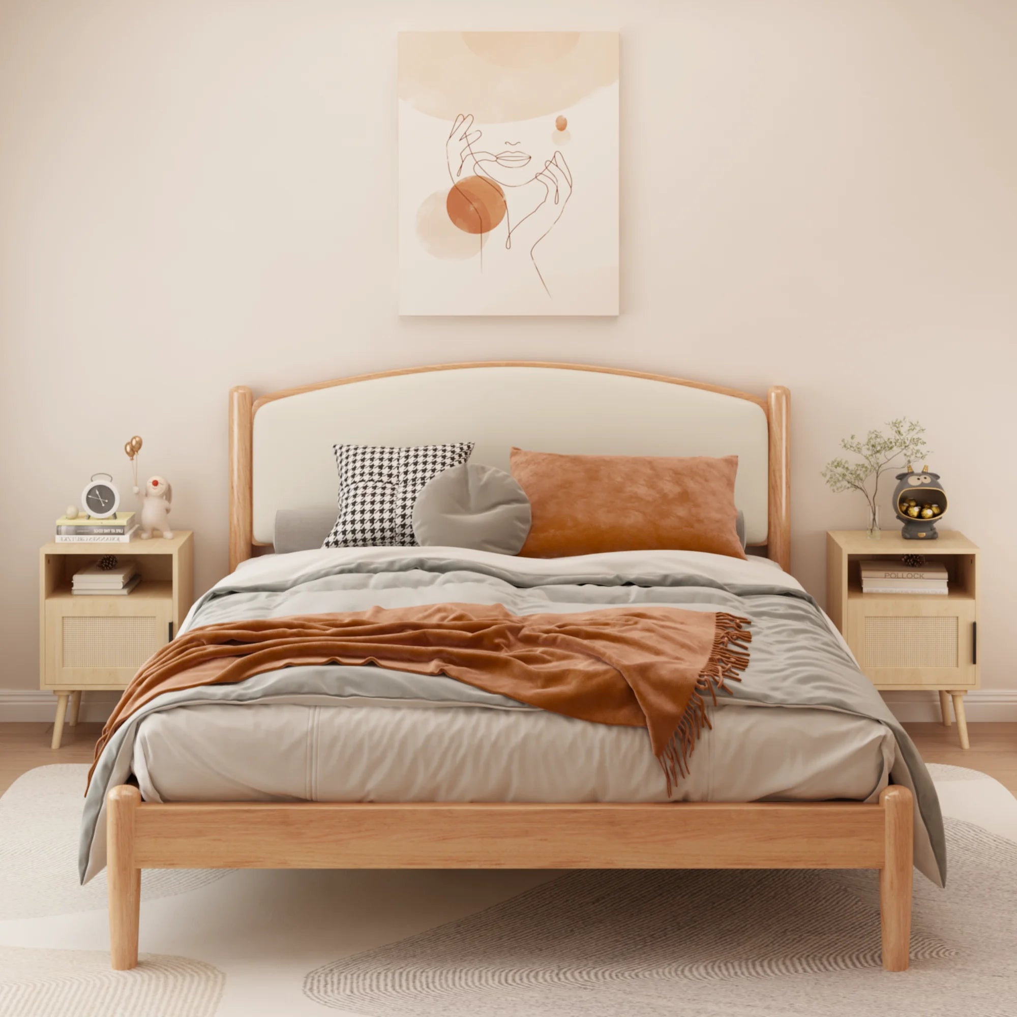 22.83'' H MDF Bedside Nightstand with Door-Shelf and Oak Finish for Small Spaces