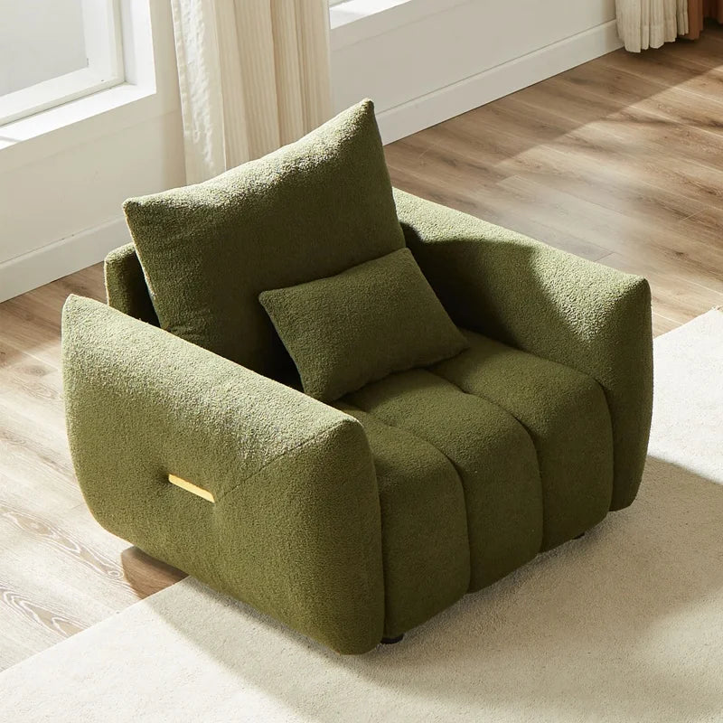 M Soft Teddy Fabric Single Sofa Modern Ergonomic Lounge Cozy Accent Chair for Office Living Room Green Decorative Furniture