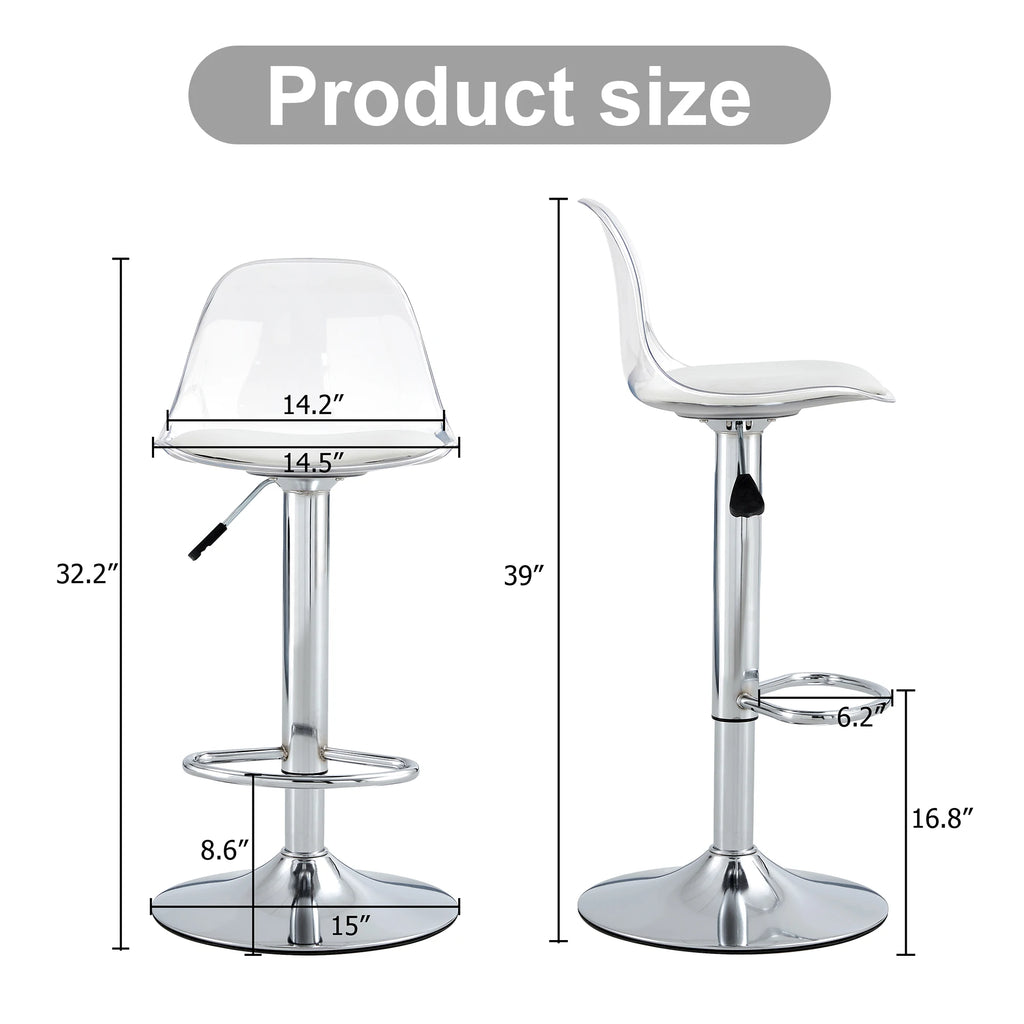 Modern Metal Base Bar Chairs & Stools 360 Rotatable Adjustable Height Lightweight Fabric Seats Set of 2