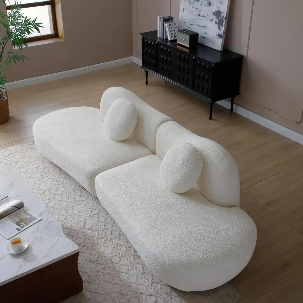 Fabric Sofa Living Room White Sofa Set New Design Curved 6 Seat Big Couch