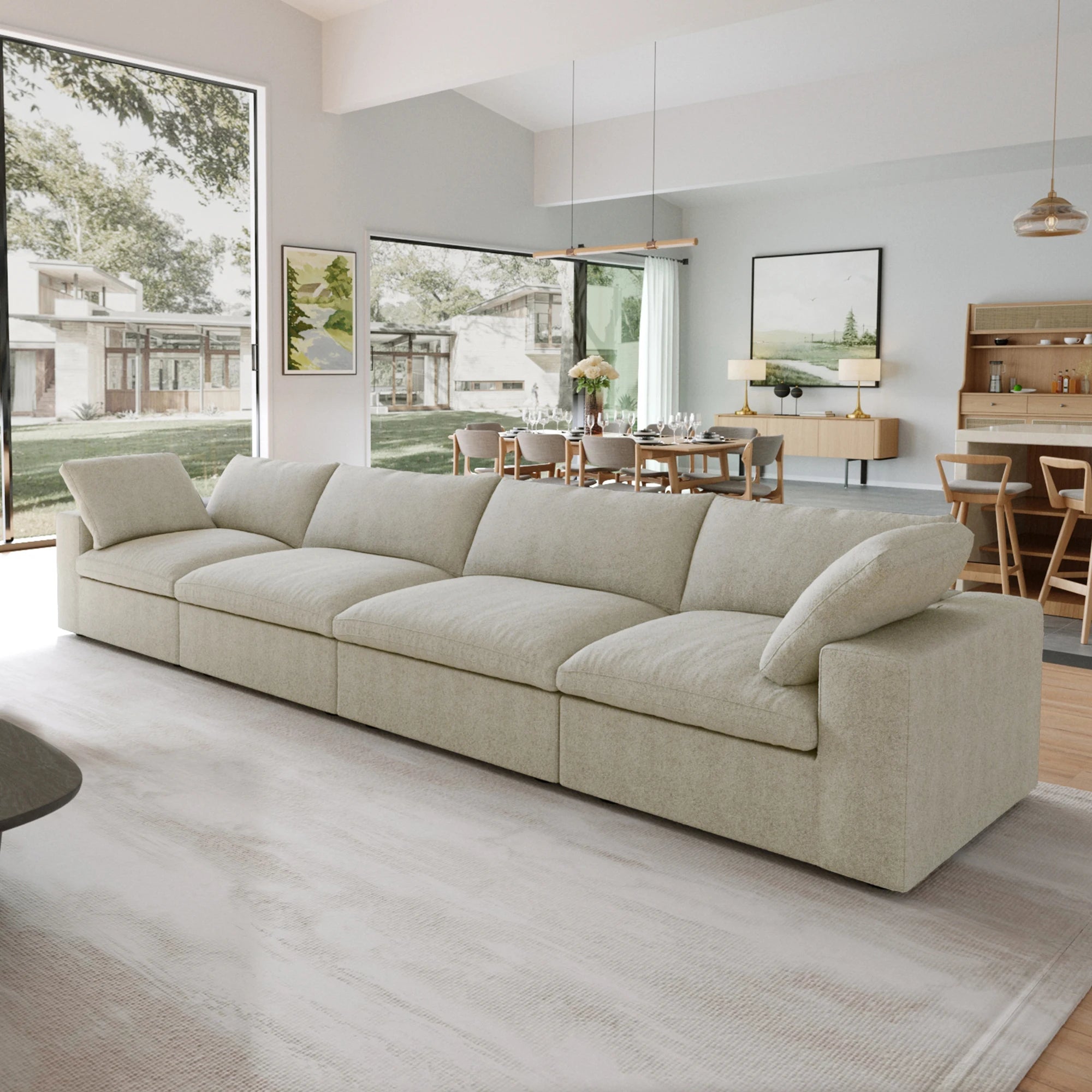 Voxhome Living Room Family Apartment Furniture Soft Cloud Sofa Nordic Khaki 3 4 5 6 7 Seater Modular Sectional Couch Sofa Set