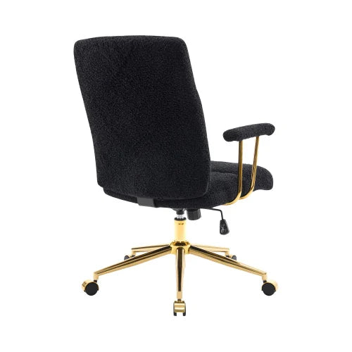 Textured Boucle Fabric Black Gold Modern Swivel Office Chair with Height Adjustable Padded Arms Eco-Friendly for Home Office