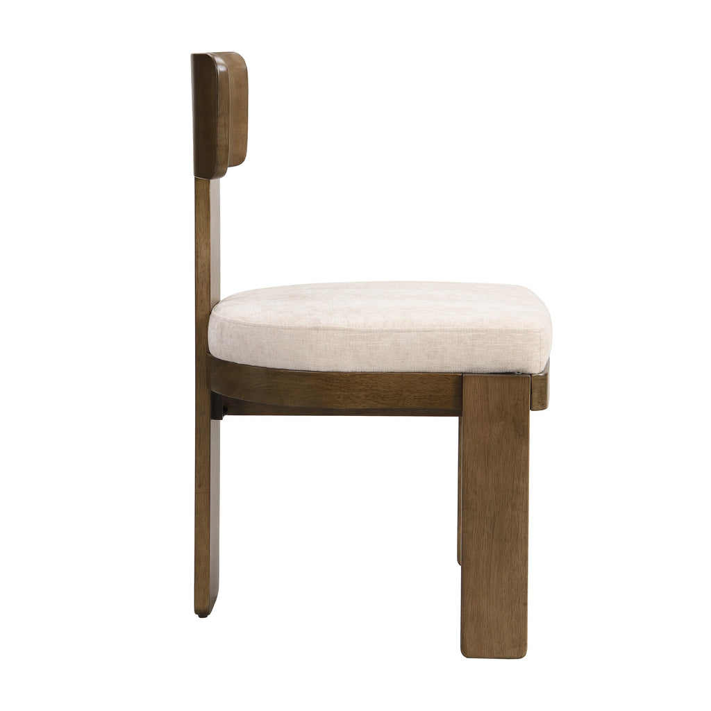 Modern Apartment Upholstered Dining Chairs Set of 2 Fabric Side Chairs with Beige Seating Light Brown Solid Rubber Wood Legs